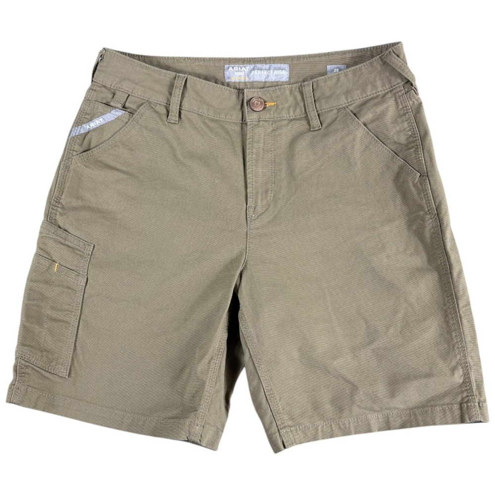 Ariat Rebar Perfect Rise Cargo Shorts Womens 28 Tan Rugged Outdoors Durable